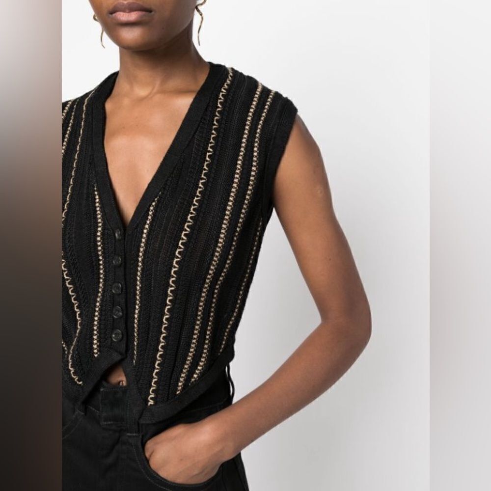 Ralph Lauren Pre-Fall ‘23 Embroidered Stripe Crochet Knit Silk Linen Vest - Picture 17 of 17